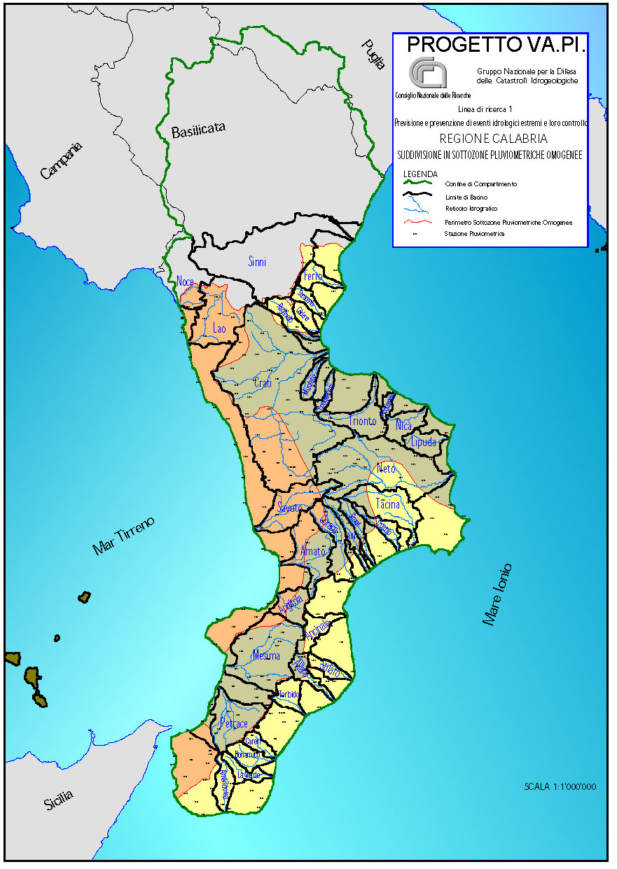 Figura 8 - Suddivisione sottozone pluviometriche omogenee Regione Calabria 