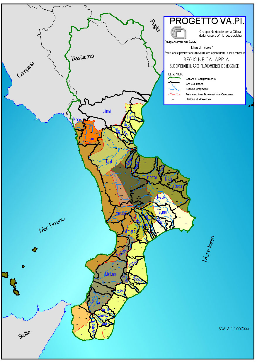 Figura 14 - Suddivisione aree pluviometriche omogenee Regione Calabria 