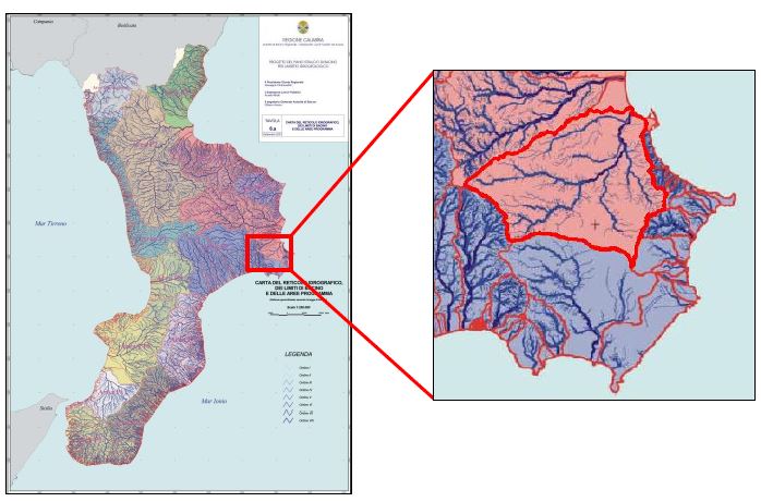 Fig. 1 - Individuazione geografico bacino Fiume Esaro Crotone